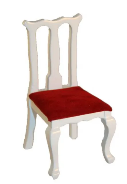 Puppenstube Miniatur - Stuhl mit rotem Polster Holz weiß lackiert 1:12