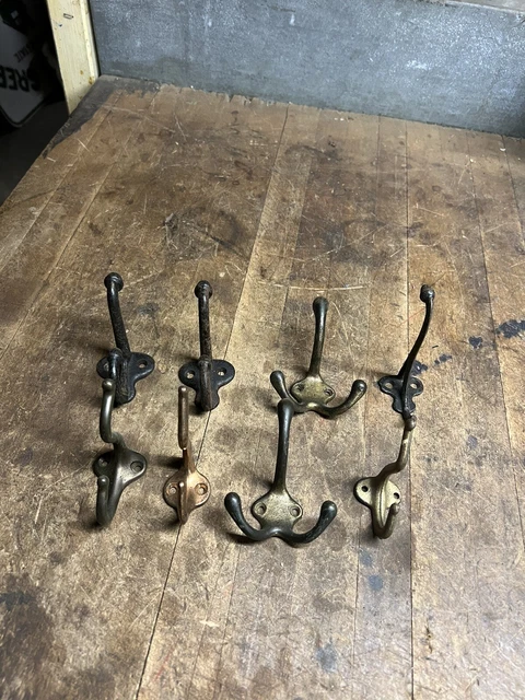 Old Vintage Cast Iron Metal Wall Coat Jacket Hooks Hanger Ornate Parts 8 Lot USA
