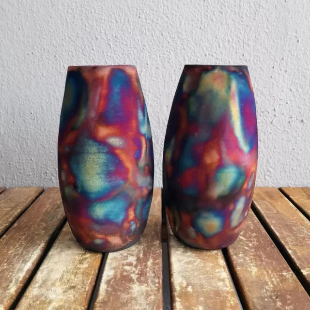 Tsuri 2 Pack Ceramic Raku Vase Handmade Pottery Home Decor Birthday Gift For Her 3