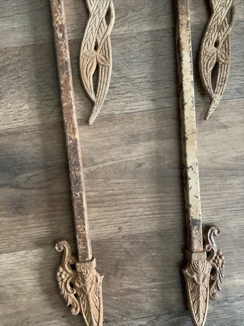 3 Curtain Rods Antique Cast Metal Extending Swing Arm w/2 brackets 3