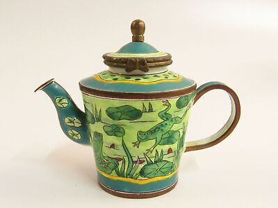 Kelvin Chen 2000 Mini Teapot Enameled Copper No. K68 Frogs and Lily Pads CA826