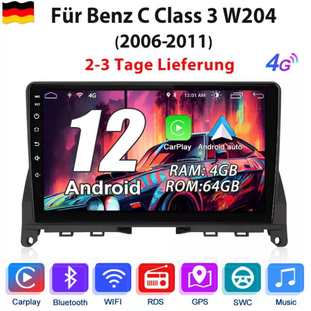 Für Benz C Class W204 S204 9"Android12 Carplay Autoradio GPS NAVI WiFi DAB+ SWC