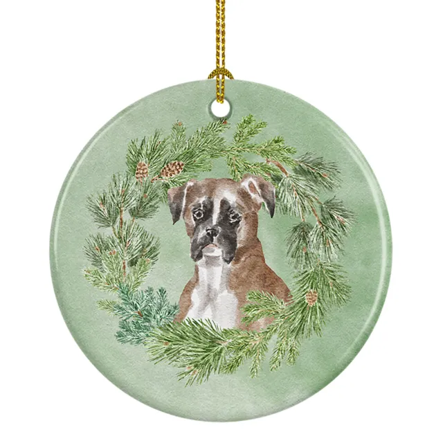 Boxer Fawn Christmas Wreath Ceramic Ornament CK8884CO1