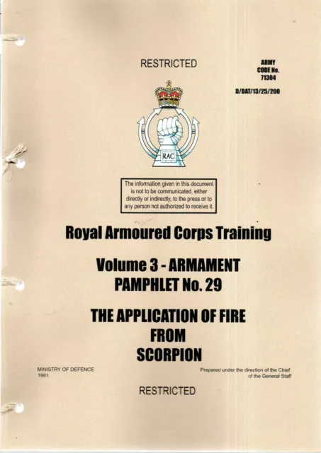 ROYAL ARMOURED CORPS TRAINING VOL 3 ARMAMENT PAMPHLET No 29 APPLICATION OF FIRE