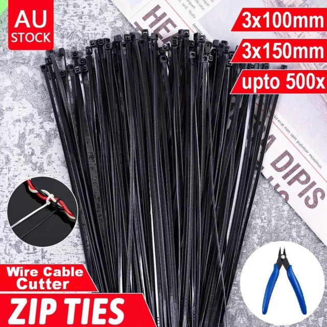 Cable Ties Zip Ties Nylon UV Stabilised 100/200/300/500x Bulk Black Cable Tie AU