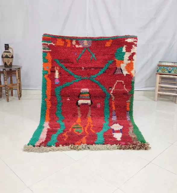 Moroccan Rug Handmade Berber Rug,Azilal Carpet,Red Beni ourain Rug,moroccan mat