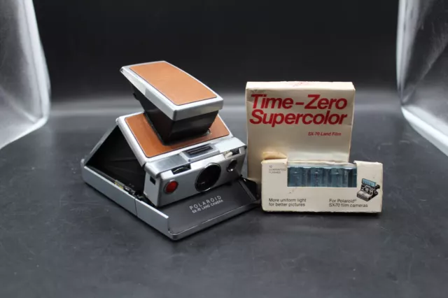 Vintage Polaroid SX-70 Land Camera Folding Brown Leather - Untested Nice w/ film
