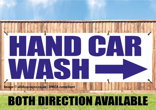 HAND CAR WASH WITH DIRECTION ARROW SIGN BANNER OUTDOOR WATERPROOF PVC + Eyelets