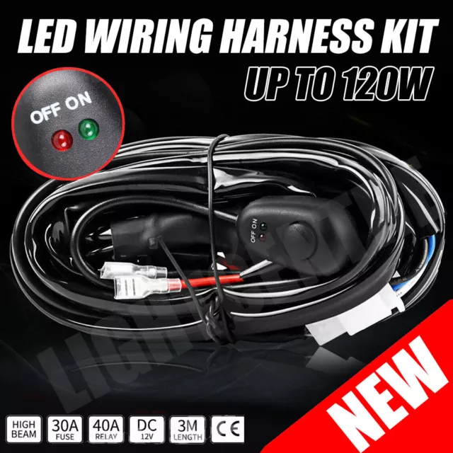 Wiring Harness Kit Fuse ON OFF Switch Relay For LED Fog Work Light Bar 12V 1 Way