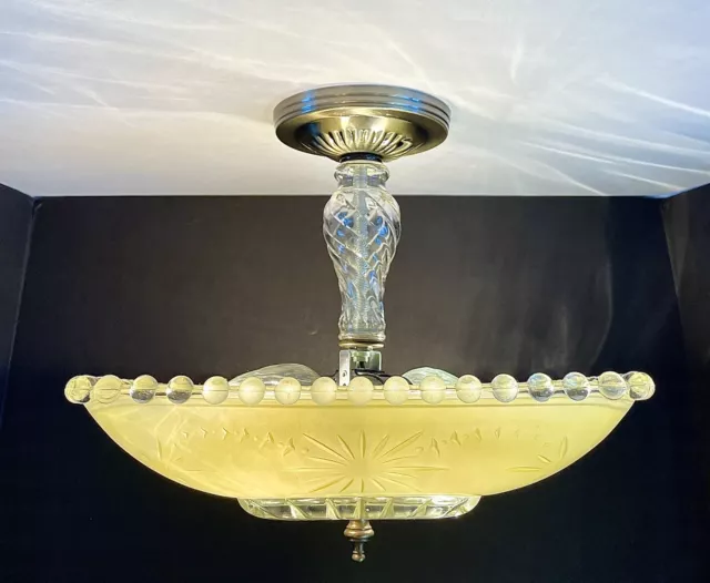 Antique 1930s 40s Art Deco Nouveau Victorian Ceiling Light Fixture RARE Yellow 3