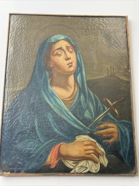 Antique Old Master Painting Madonna Icon 18Th To 19Th Century Religious Relic