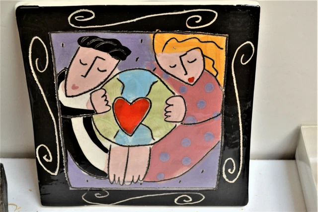 Artist Modern Art Ceramic Tile Love makes the world go Around 8" x 8"