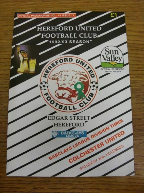 28/11/1992 Hereford United v Colchester United [Last League Season] . Please fin