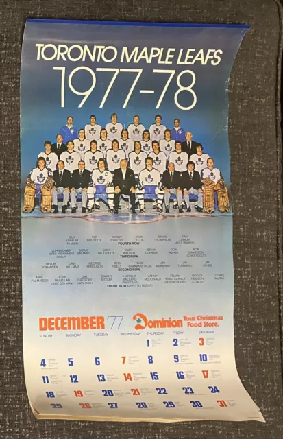 1977-78 Toronto Maple Leafs Team Calendar Darryl Sittler King Clancy