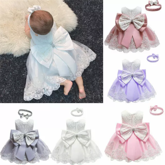 Flower Girls Bridesmaid Dress Baby Kids Party Lace Bow Wedding Dresses Princess