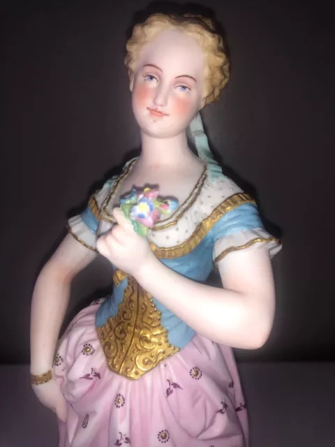 Antique French Limoges Bisque Porcelain Figurine Figure Woman Lady Maiden 