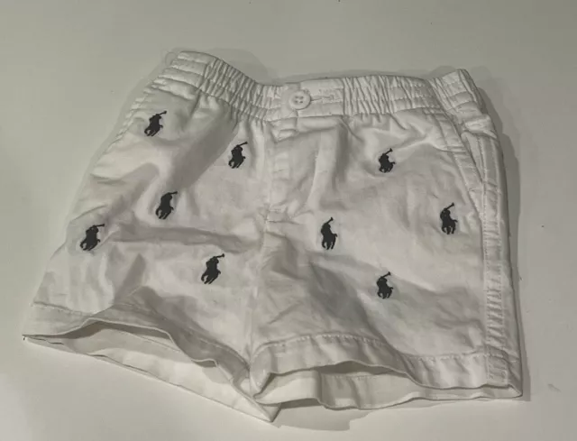 Vintage Polo Ralph Lauren Baby Shorts 6 months White With Navy Blue