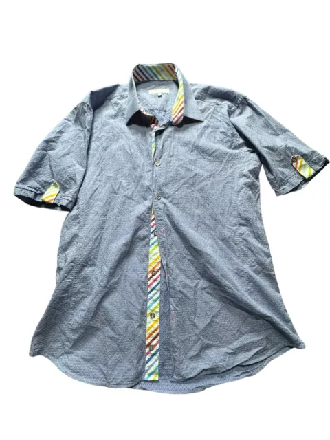 Jared Lang Mens Short Sleeve Button Up Shirt L Pride Accents Blue Slim Fit