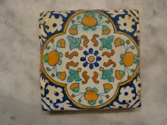 17th century delft handpainted dutch delftware pompadour tile,oranges