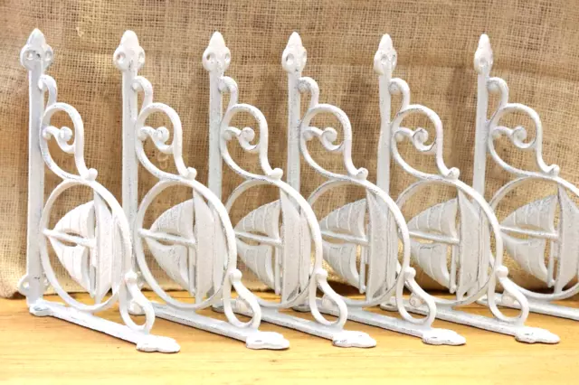 6 Cast Iron White Sail Boat Nautical Brackets Garden Braces Shelf Corbels Nautic