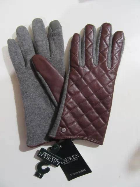 Womens Ralph Lauren Winter Gloves Touch Fingertip Operate Burgundy Gray NWT