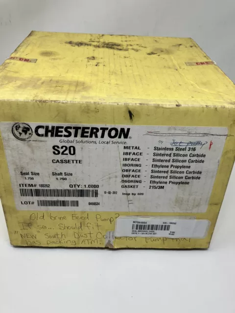 Chesterton S20 Cassette Type Cartridge Seal, Seal / Shaft Size 1.750 180262