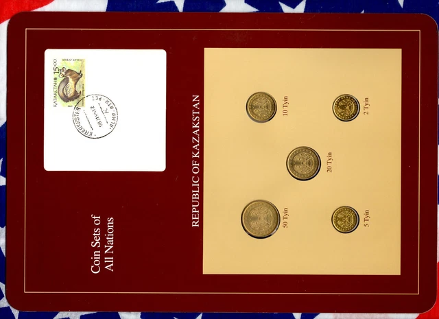 Coin Sets of All Nations Kazakhstan w/card 50, 20, 10, 5, 2 Tyin 1993 UNC