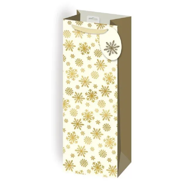 2 X Creme & Gold Schneeflocke Design Weihnachten Flasche Geschenk Wrap Prosecco