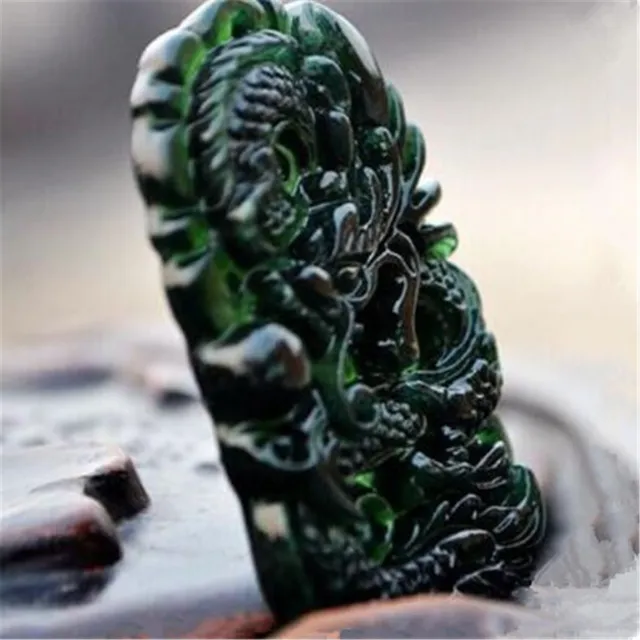 Chinese Feng Shui Natural Black Green Jade Pendant Dragon Good Lucky Amulet Gift 2