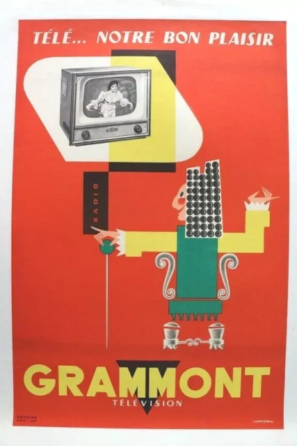 AFFICHE ANCIENNE 1960 GRAMMONT TV RADIO Télé NOTRE BON PLAISIR LOUIS XIV