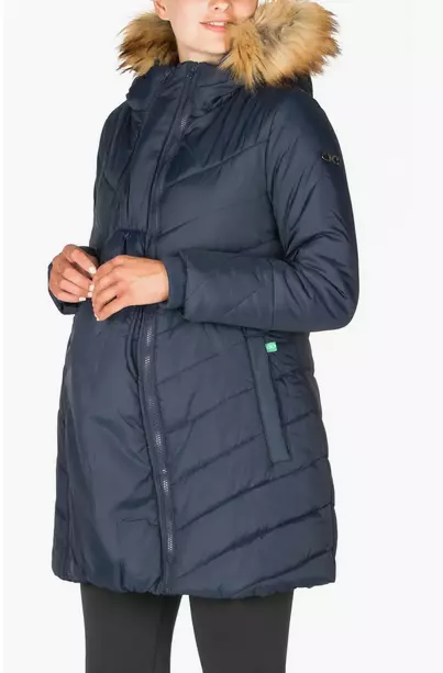 Modern Eternity Faux Fur Trim Convertible Puffer 3-in-1 Maternity Jacket S $198 2