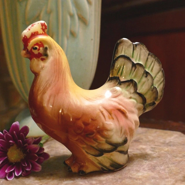 Vintage Hand Painted Rooster Bird Farm Chicken Mid Century Farm Kistch 4.5"H
