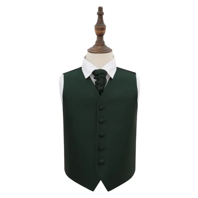 DQT Plain Solid Check Dark Green Boys Wedding Waistcoat & Cravat Set