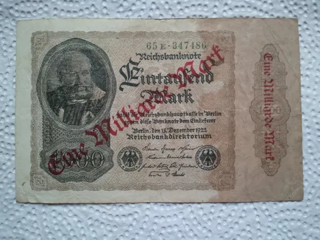 Reichsbanknote Eintausend Mark 15. Dez. 1922, Berlin, Dt. Reich 1 Milliarde Mark