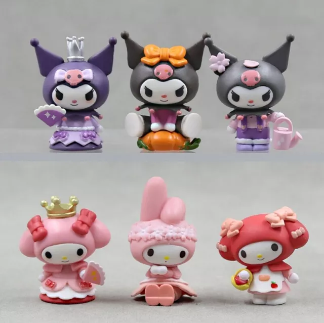 6pcs Kuromi My Melody Bow Crown Toys Cute Figures PVC Doll Toy Set Cake Toppers