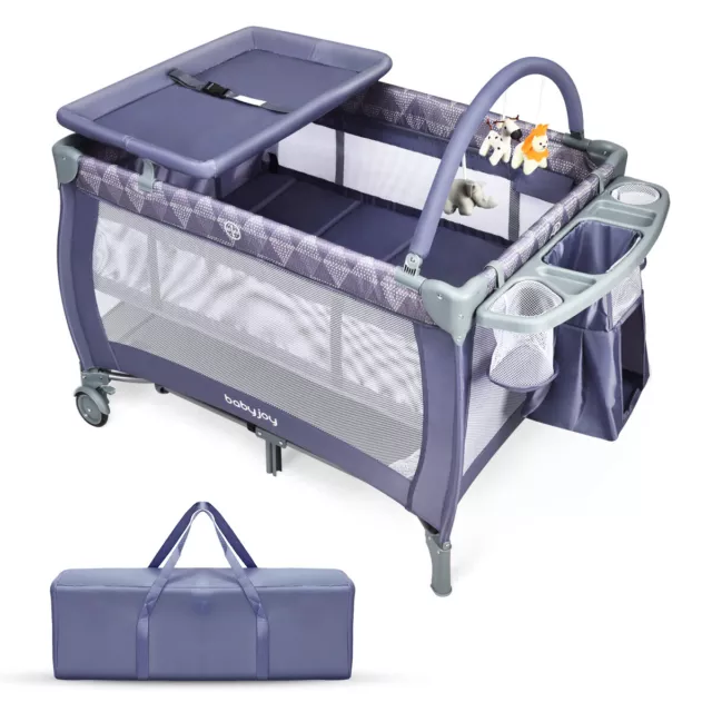 Portable Baby Playard 3 in 1 Convertible Bassinet Cot Bed Toddler Changing Table