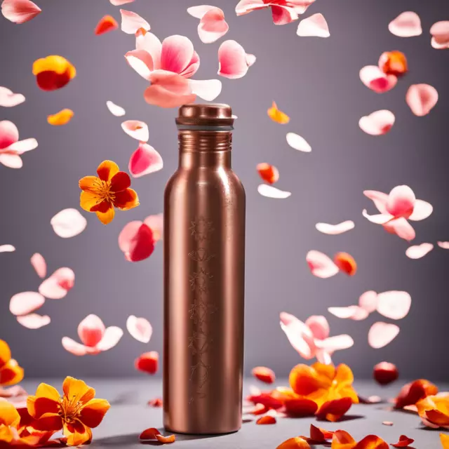 Botella de agua de cobre puro con hermoso diseño de grabado de 7 chakras,...
