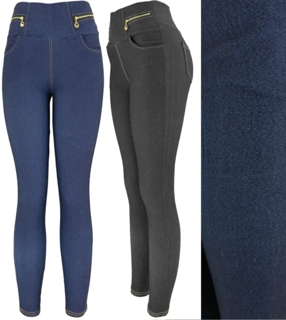 Women's Zipper Cotton Blend Jeggings Stretchy Skinny Pants Jeans Leggings
