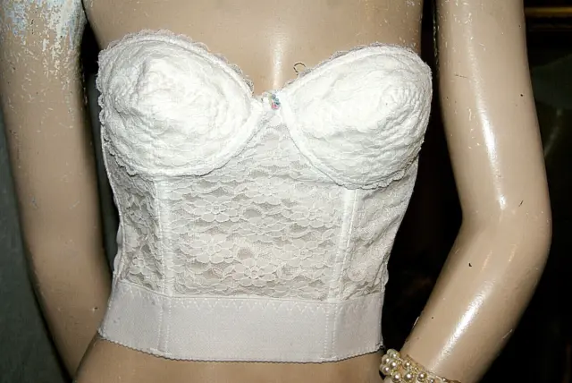 Romantik BH *Long-BH * Büste * Corsage  Mieder * Bra VINTAGE weiß ca Gr.75/80  B