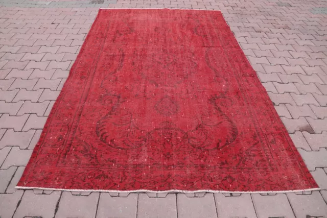 Oushak Red Area Rug Turkish Hand Knotted Carpet Vintage Livingroom Rug 6x9ft