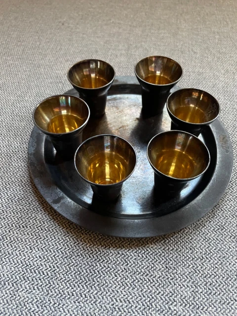Schnapsbecher Set 6 Stück versilbert russisch aus Russland ca 60 Jahre alt