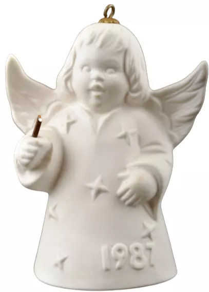 GOEBEL Annual Angel Bell 1987 Christmas Ornament White with Baton Mint