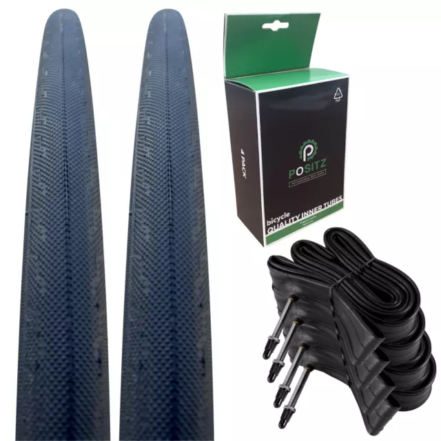 Positz Value Pack 2x Road Bike Performance Tyres and 4x Inner Tubes (700 x 23c)