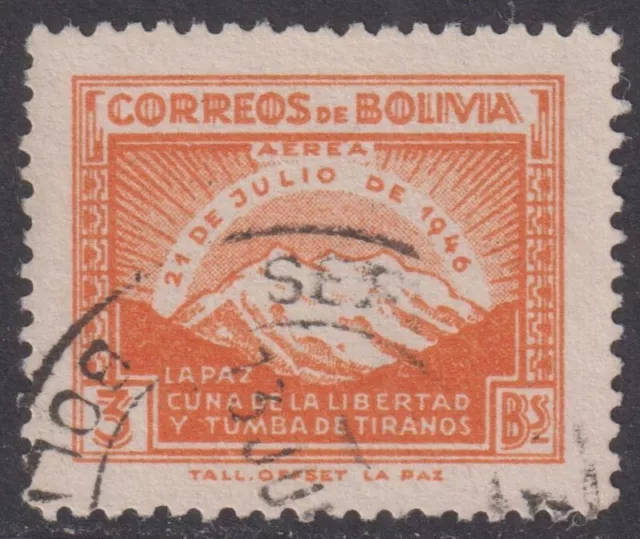 BOLIVIA  1947 Airmail  Popular Revolution of 21 July 1946. 3Bs Good Used  (p343)