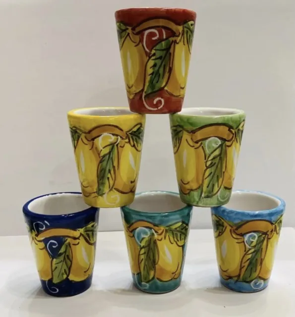 Vietri Pottery - Set Of 6 limoncello glasses .Made/painted by hand in ITALY