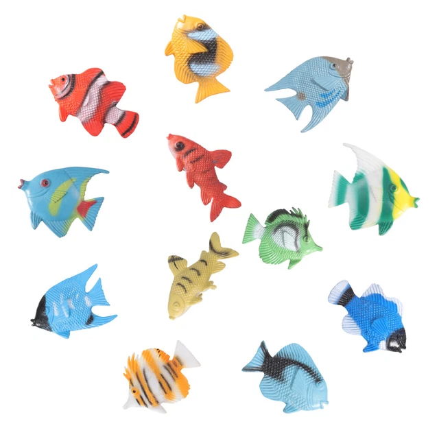 Toymytoy 12 piezas figuras de peces mini figuras de peces tropicales fiesta favores para