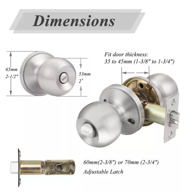 Probrico Privacy Door Knobs Round Entry Lock Interior Handles Passage Dummy 3