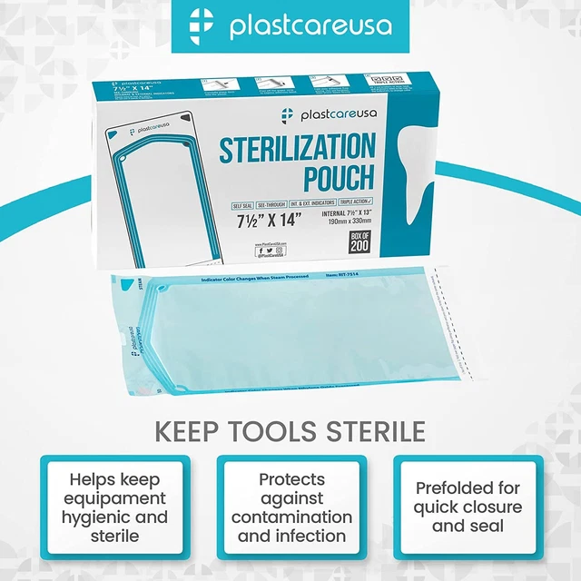 200 7.5 X 13 Self Sterilization Pouches for Dental Offices Autoclave Sterilizer
