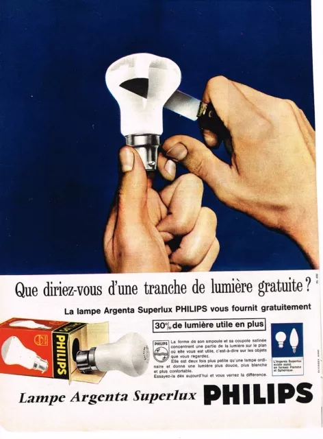 PUBLICITE ADVERTISING  1963   PHILIPS  lampe ARGENTA SUPERLUX
