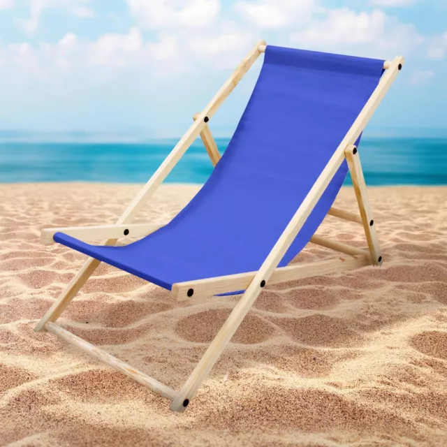 SEDIA A SDRAIO da spiaggia in legno tessuto oxford blu scuro pieghevole 120  kg EUR 47,95 - PicClick IT